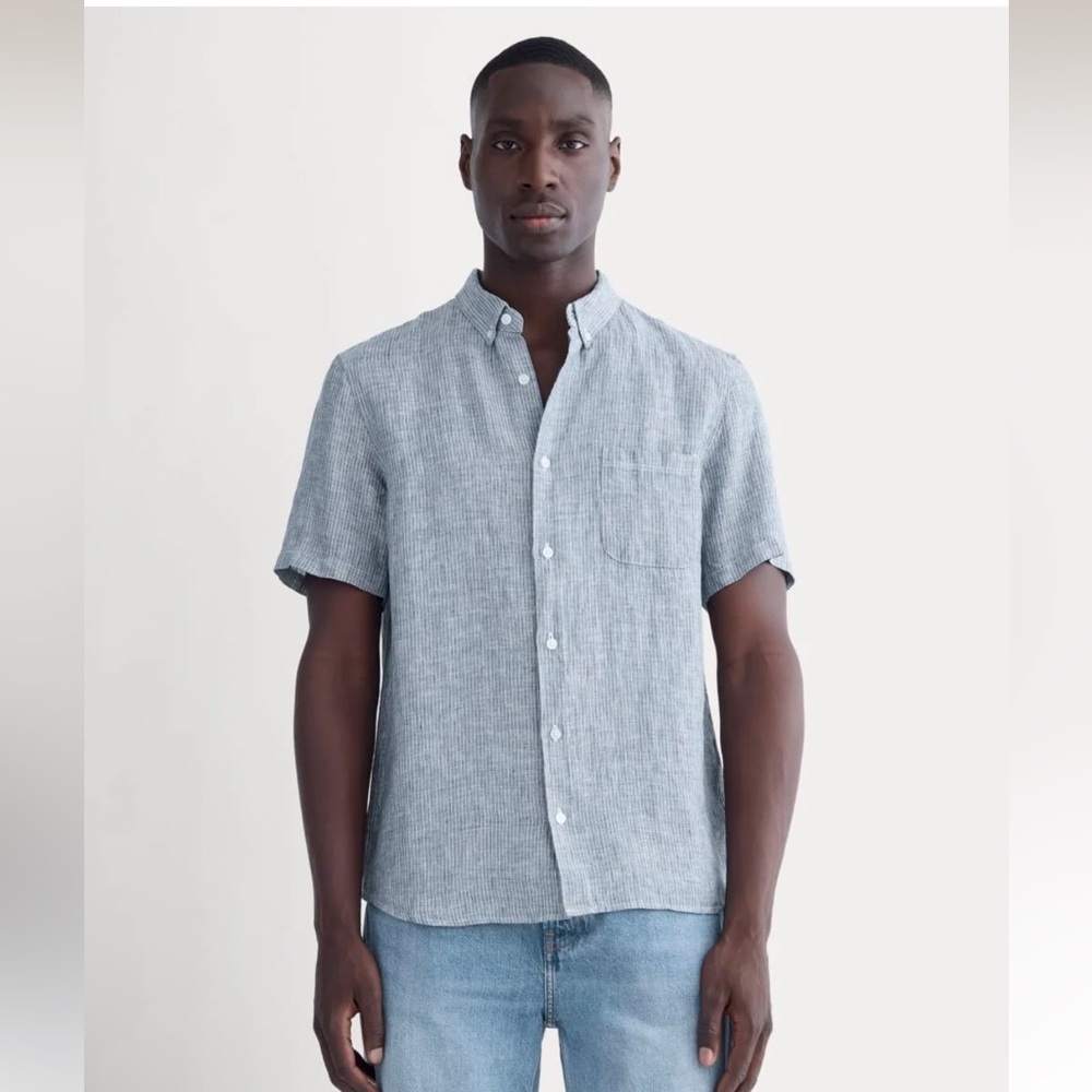 Everlane men’s blue white stripe linen short sleeve size XXL new